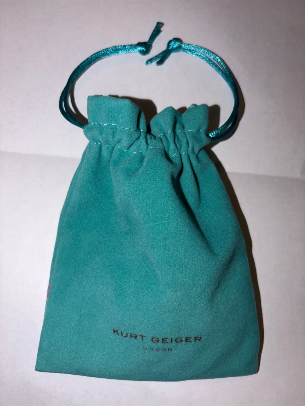 Kurt Geiger Teal Aqua Green Velvet Small Jewelry Drawstring Pouch NWOT